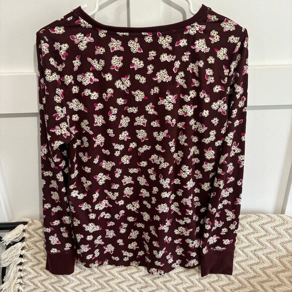 Kate Spade New York Women's Henley Pajama Top Sleep Shirt Red Floral Medium - Picture 7 of 7